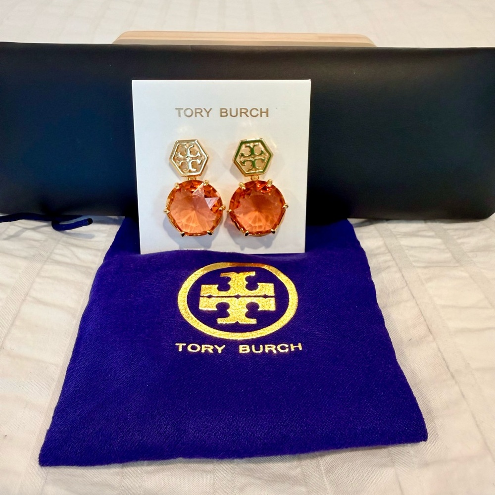 Tory Burch Gold and Orange Statement Earrings